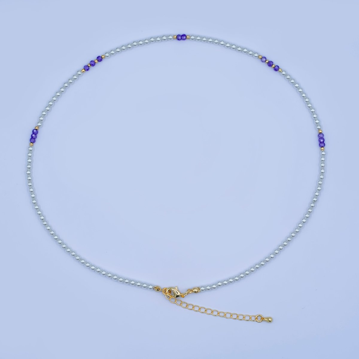 24K Gold plated Purple Shell Pearl Gemstone Bead 17 Inch Necklace | WA - 2957 