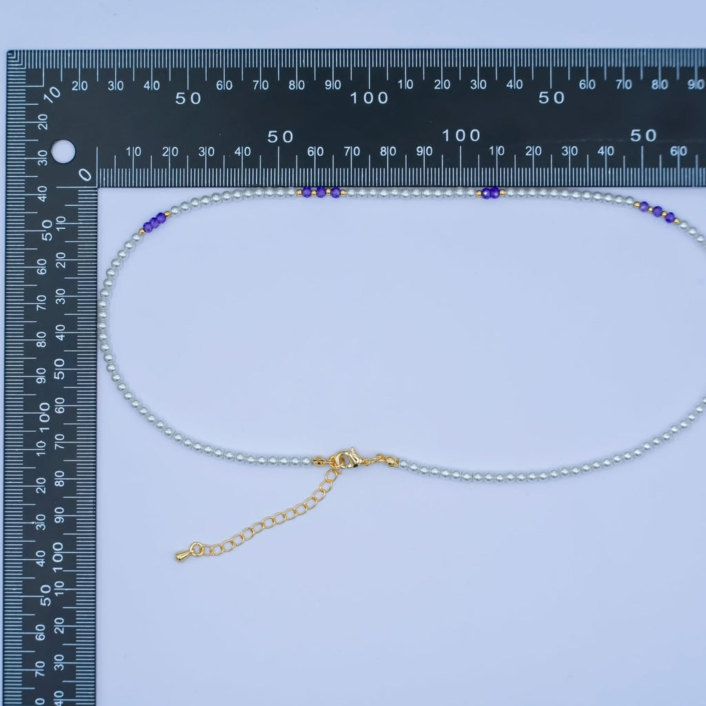 24K Gold plated Purple Shell Pearl Gemstone Bead 17 Inch Necklace | WA - 2957 