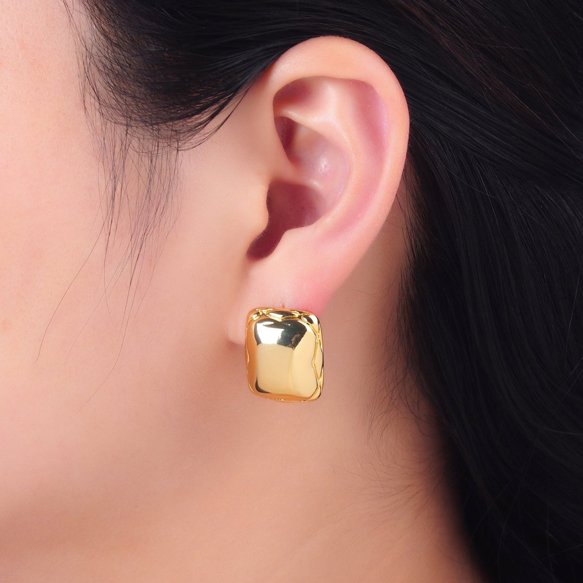 24K Gold plated Quilted Rectangular Stud Earrings in Gold & Silver | AB901 AB902 