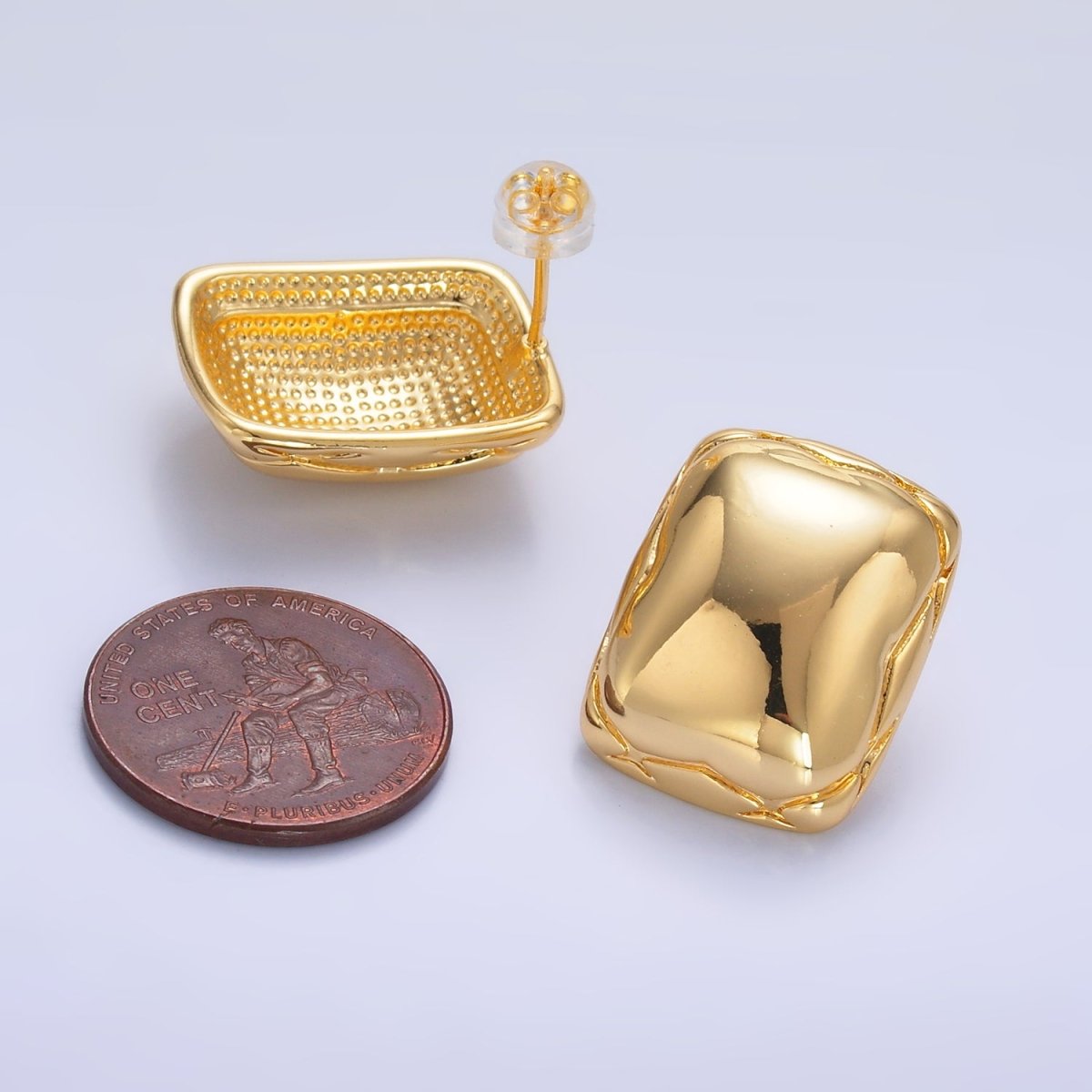 24K Gold plated Quilted Rectangular Stud Earrings in Gold & Silver | AB901 AB902 