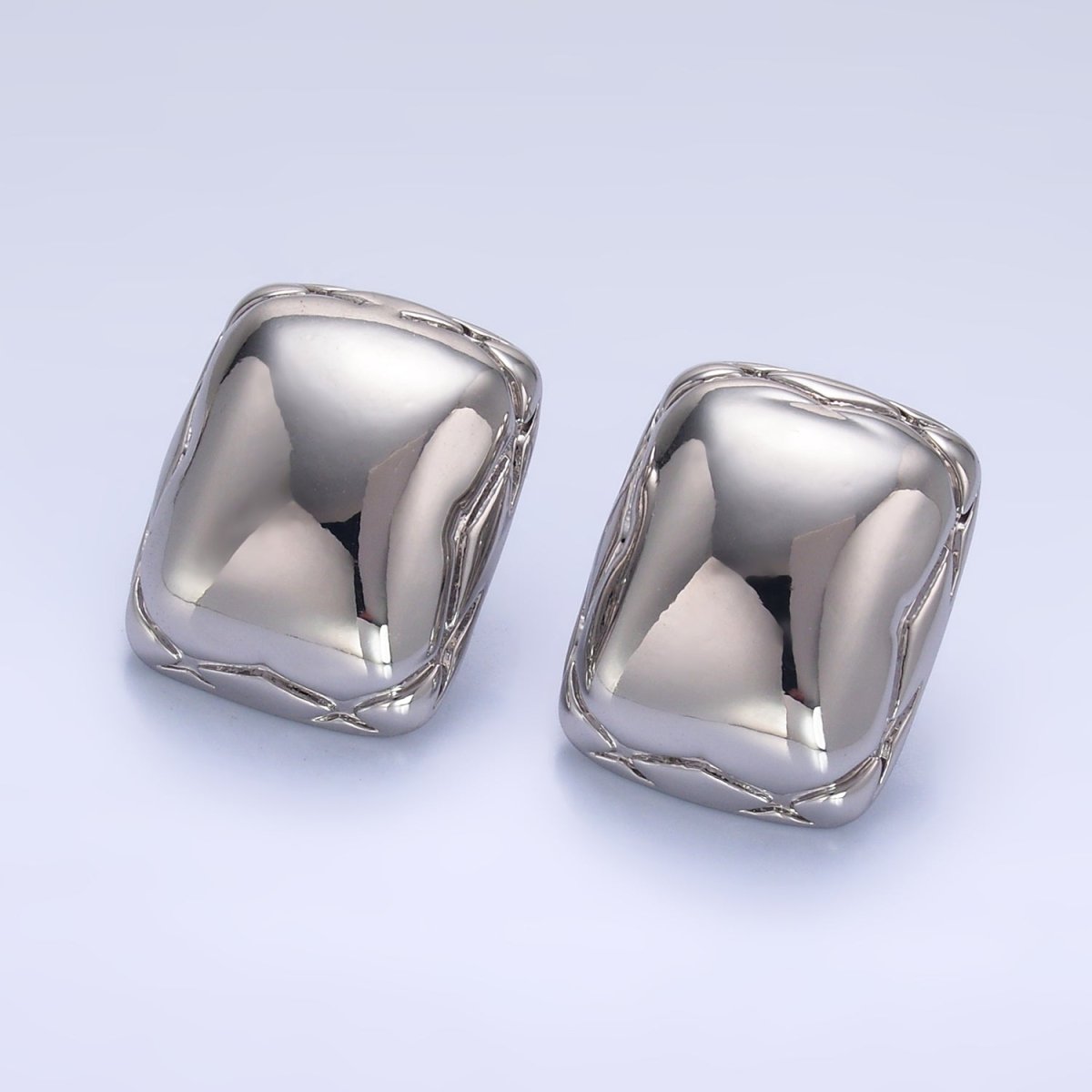 24K Gold plated Quilted Rectangular Stud Earrings in Gold & Silver | AB901 AB902 