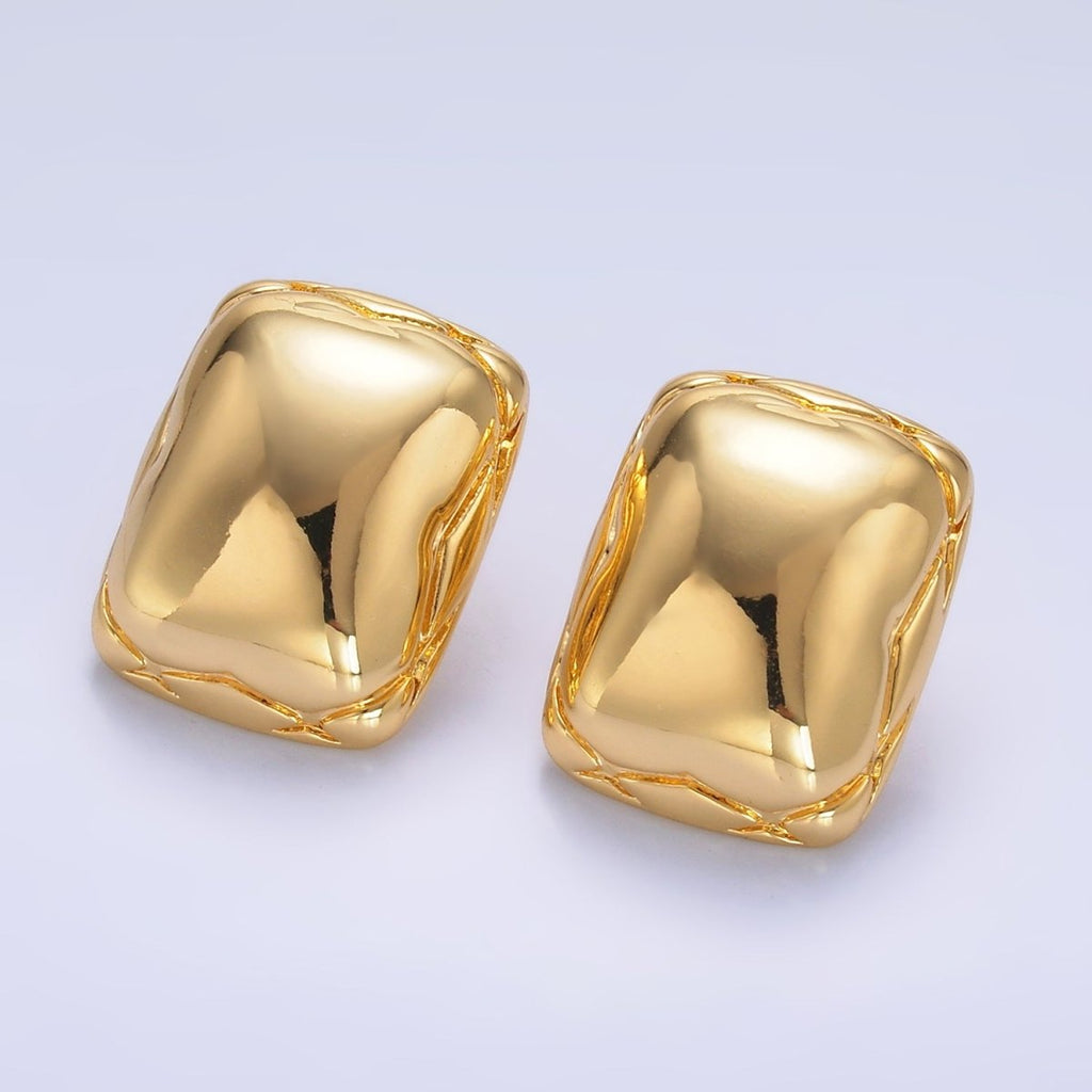 24K Gold plated Quilted Rectangular Stud Earrings in Gold & Silver | AB901 AB902 