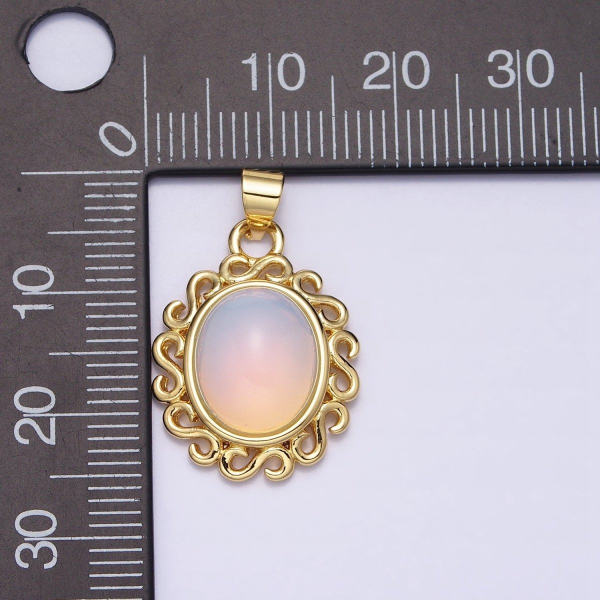 24k Gold plated Rainbow Moonstone Charms, Gold Making Oval Moonstone Cabochon Pendant AA283 - DLUXCA