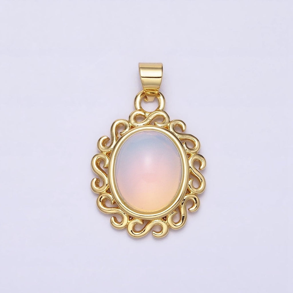 24k Gold plated Rainbow Moonstone Charms, Gold Making Oval Moonstone Cabochon Pendant AA283 - DLUXCA