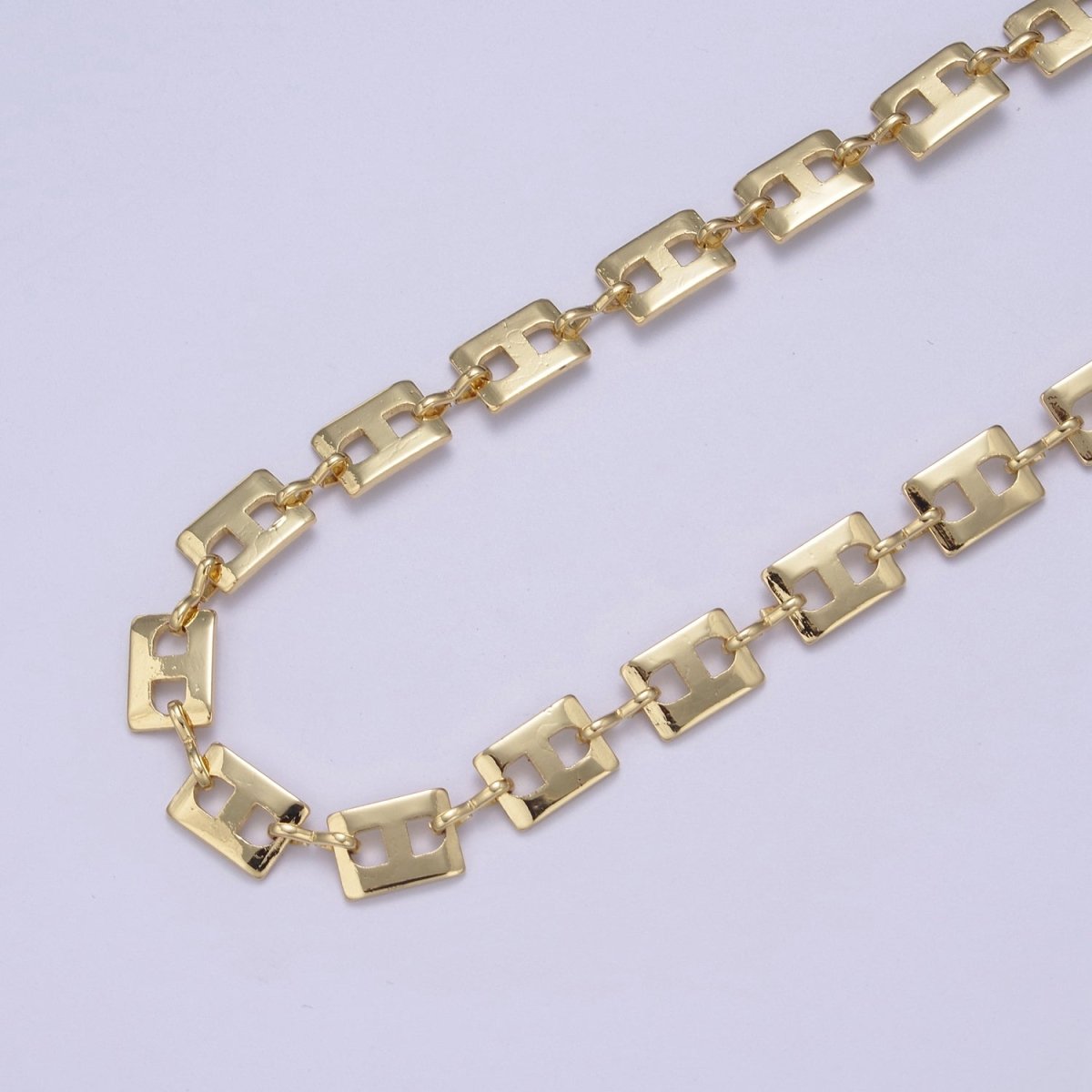 24K Gold plated Rectangular Designed Chain, Rectangle 10X7mm Anchor Chain with 3mm Figure Eight 8 Link, Unfinished Chain For Jewelry Making | ROLL-650 Clearance Pricing - DLUXCA