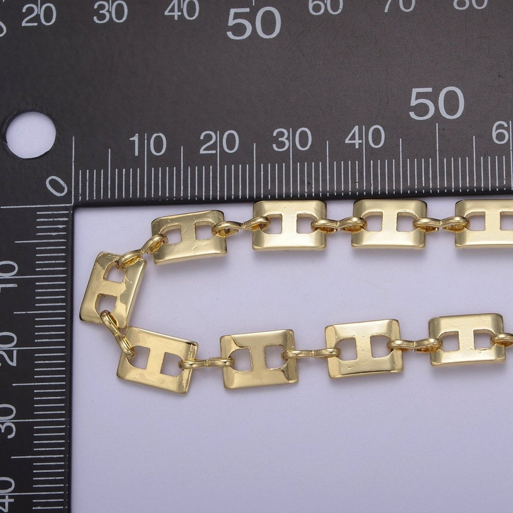 24K Gold plated Rectangular Designed Chain, Rectangle 10X7mm Anchor Chain with 3mm Figure Eight 8 Link, Unfinished Chain For Jewelry Making | ROLL-650 Clearance Pricing - DLUXCA