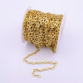 24k Gold plated Rectangular Paper Clip Chain by Yard, Gold plated Elongated Chain Wholesale Bulk Roll Chain for Jewelry Making | ROLL-815 Clearance Pricing - DLUXCA