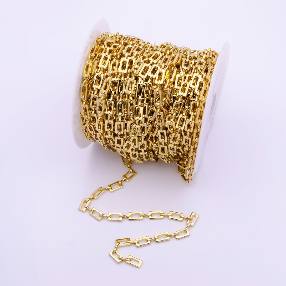 24k Gold plated Rectangular Paper Clip Chain by Yard, Gold plated Elongated Chain Wholesale Bulk Roll Chain for Jewelry Making | ROLL-815 Clearance Pricing - DLUXCA