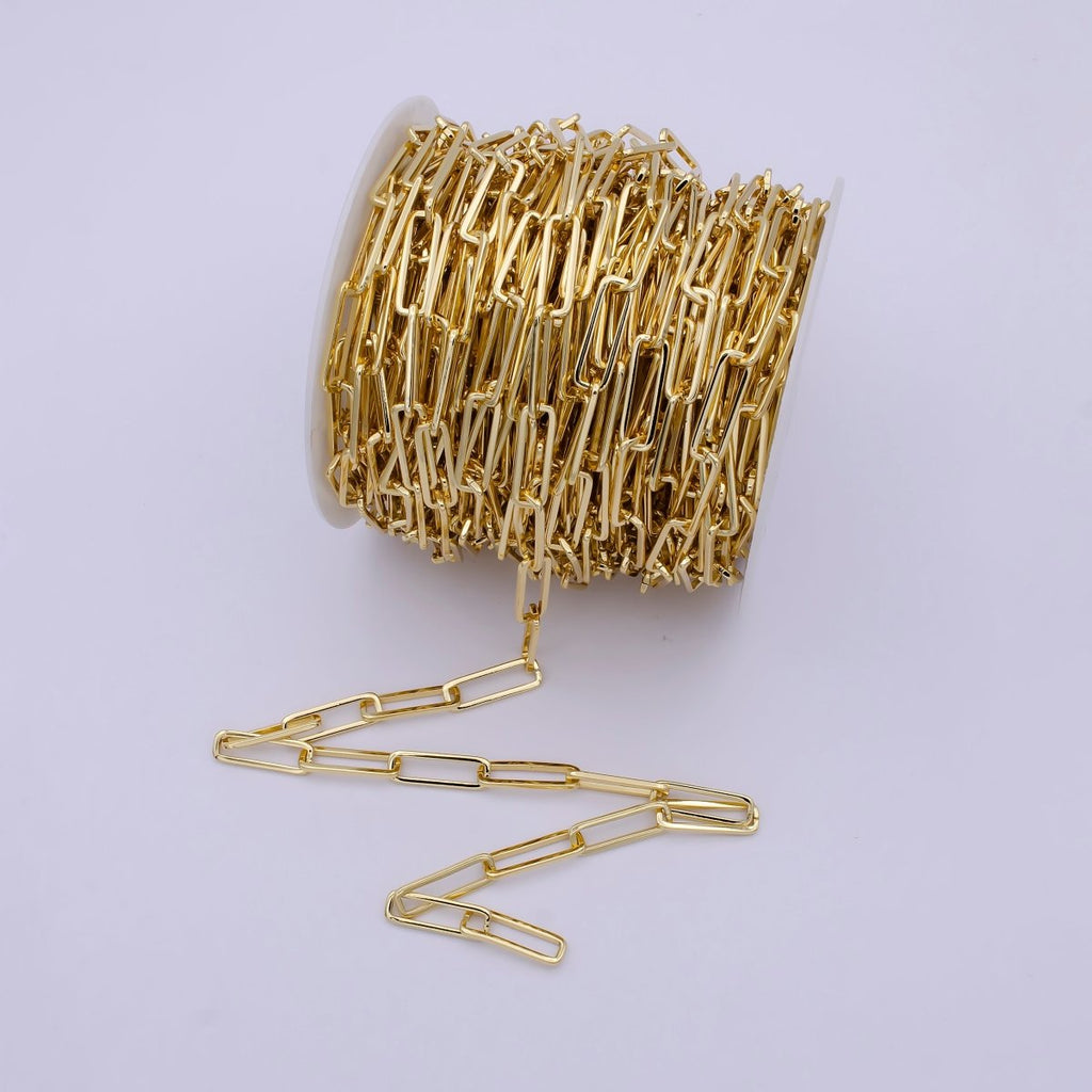 24K Gold plated Rectangular Paper Clip Unfinished Chain, 21.5mmX7mm Width Paperclip Chain For Jewelry Making | ROLL-696 Clearance Pricing - DLUXCA