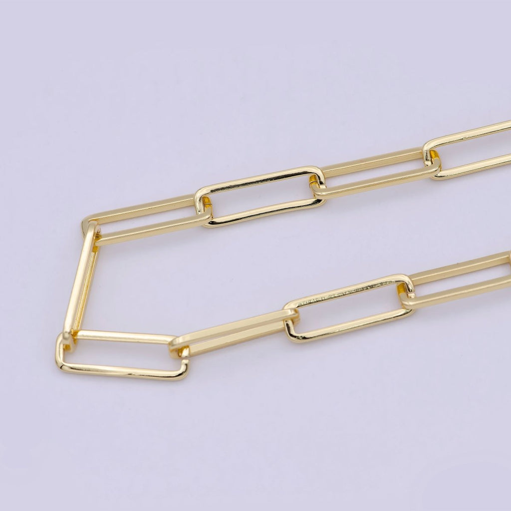 24K Gold plated Rectangular Paper Clip Unfinished Chain, 21.5mmX7mm Width Paperclip Chain For Jewelry Making | ROLL-696 Clearance Pricing - DLUXCA