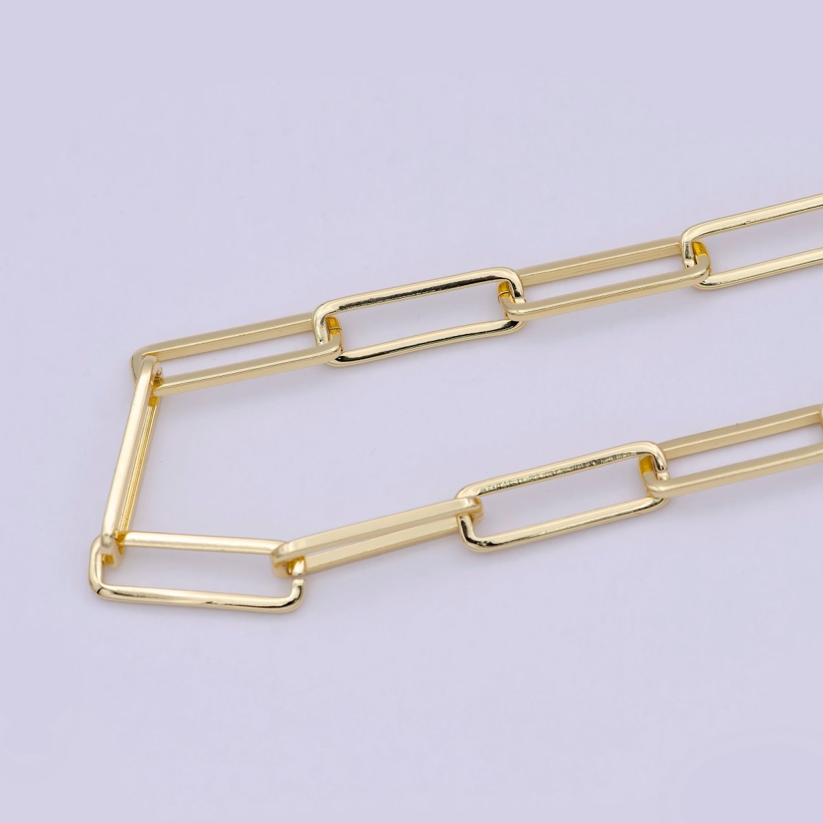 24K Gold plated Rectangular Paper Clip Unfinished Chain, 21.5mmX7mm Width Paperclip Chain For Jewelry Making | ROLL-696 Clearance Pricing - DLUXCA