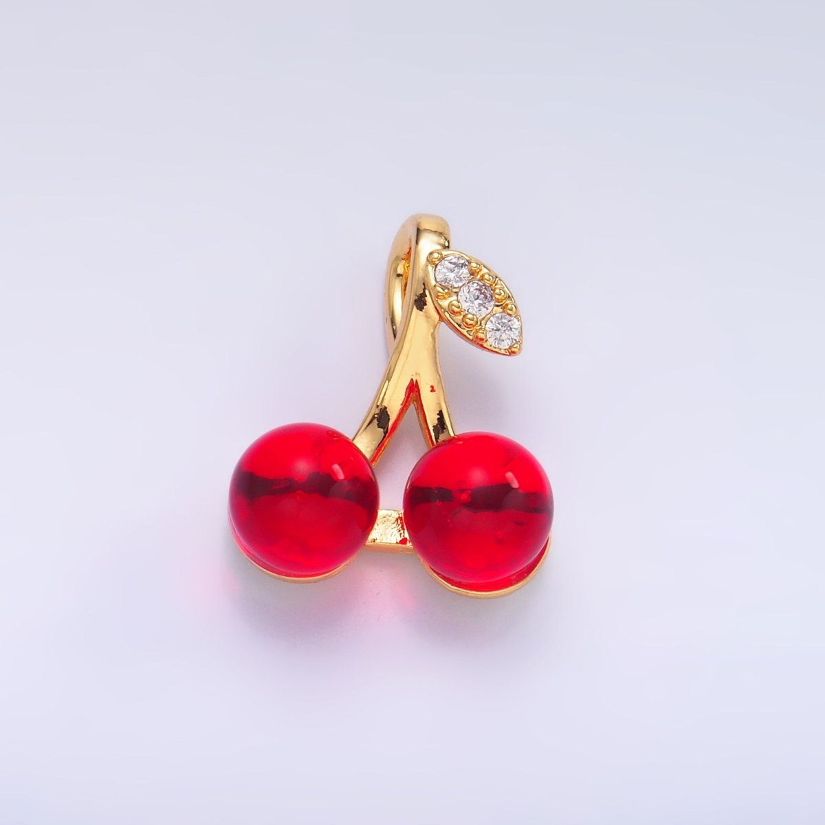 24K Gold plated Red Acrylic Micro Paved CZ Cherry Fruit Pendant | AA1440 - DLUXCA