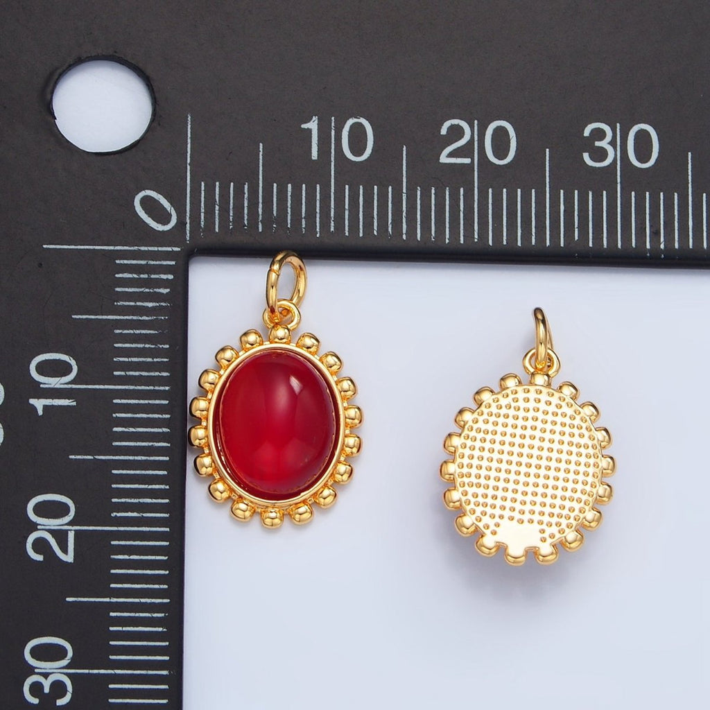 24K Gold plated Red Carnelian Cabochon Bubble Bezel Charm | X822 - DLUXCA