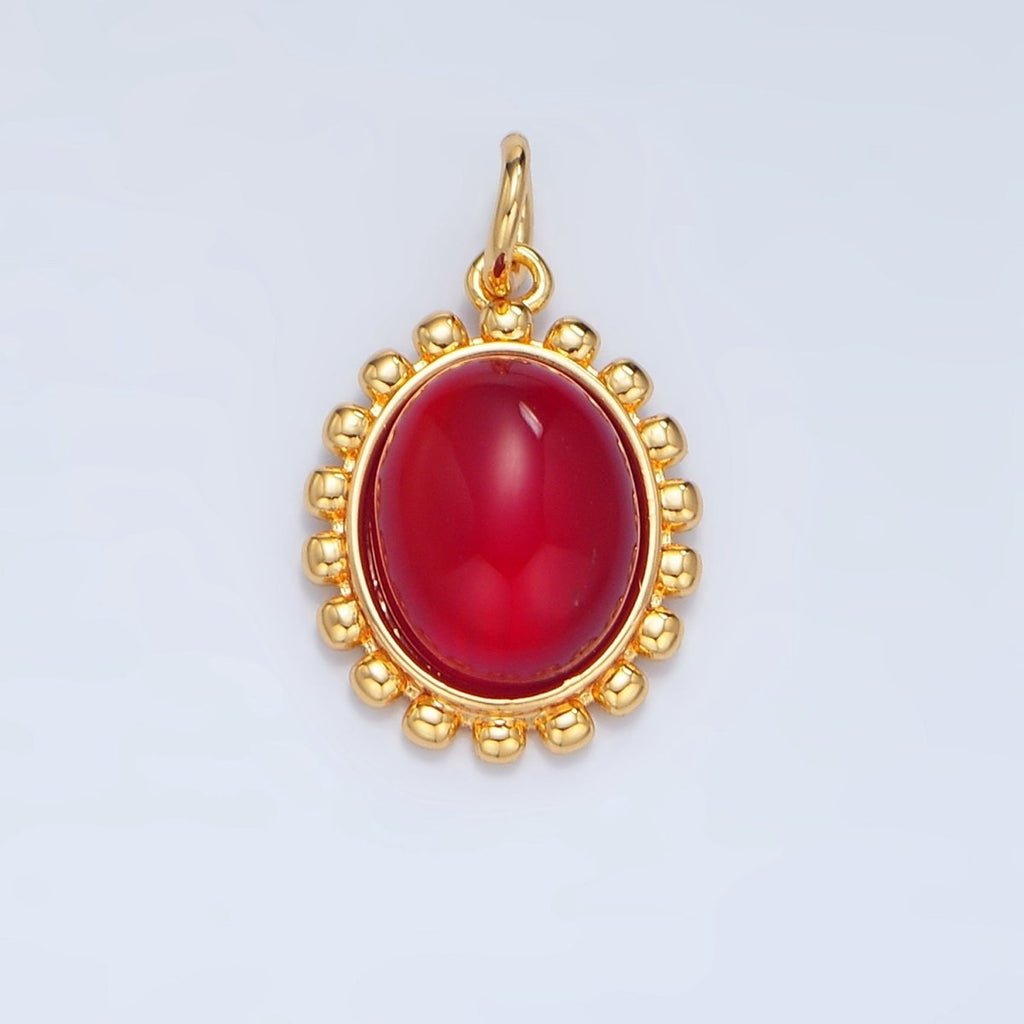 24K Gold plated Red Carnelian Cabochon Bubble Bezel Charm | X822 - DLUXCA
