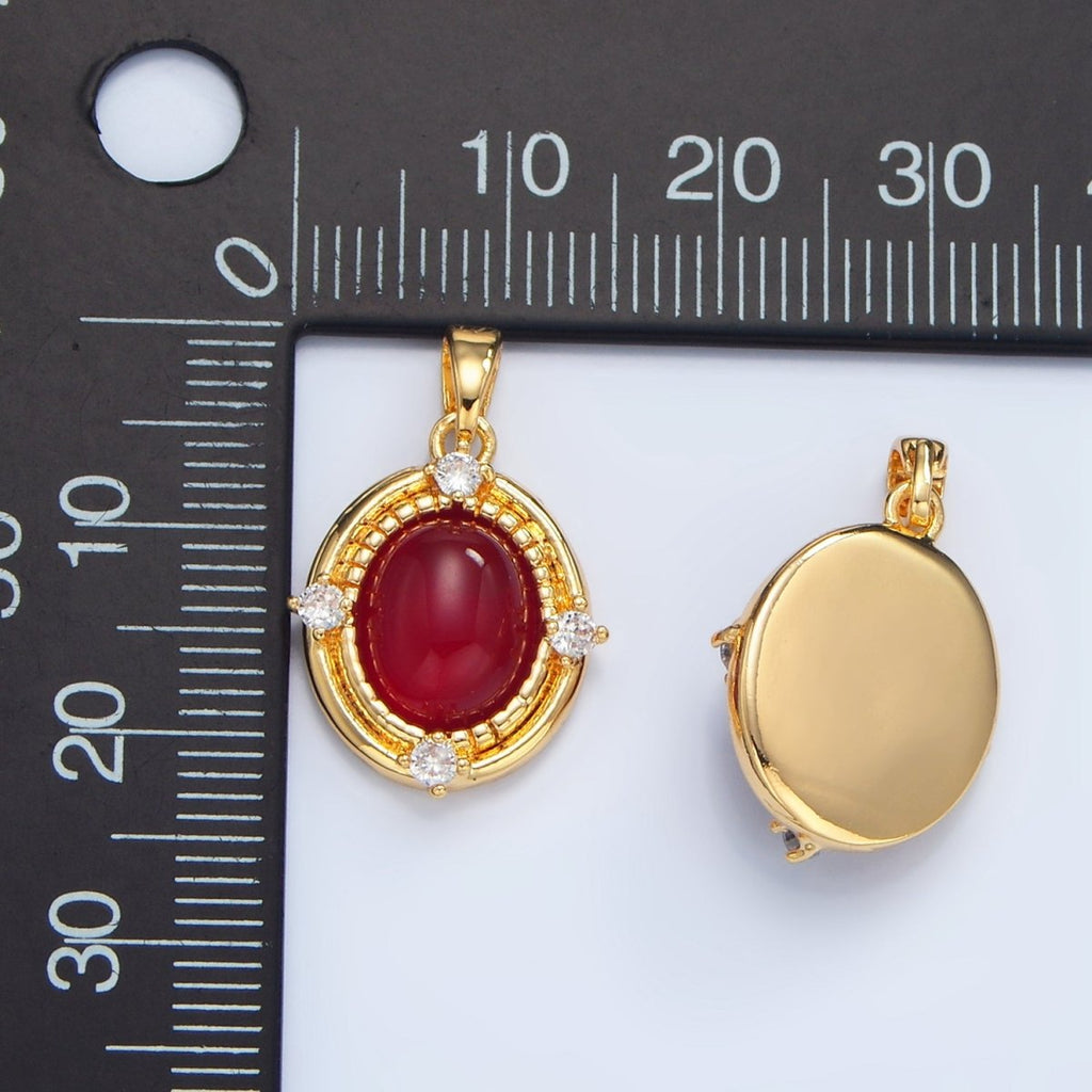 24K Gold plated Red Carnelian Cabochon CZ Bezel Pendant | AA135 - DLUXCA