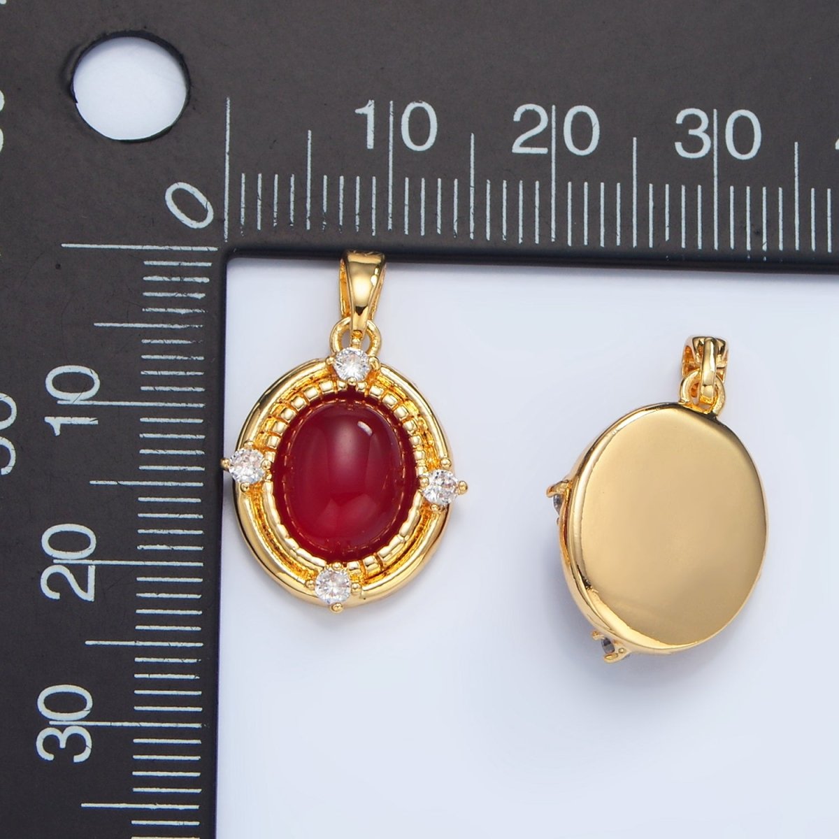 24K Gold plated Red Carnelian Cabochon CZ Bezel Pendant | AA135 - DLUXCA