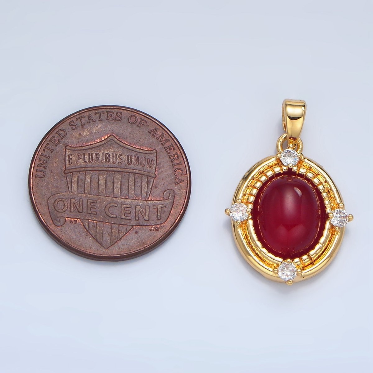 24K Gold plated Red Carnelian Cabochon CZ Bezel Pendant | AA135 - DLUXCA