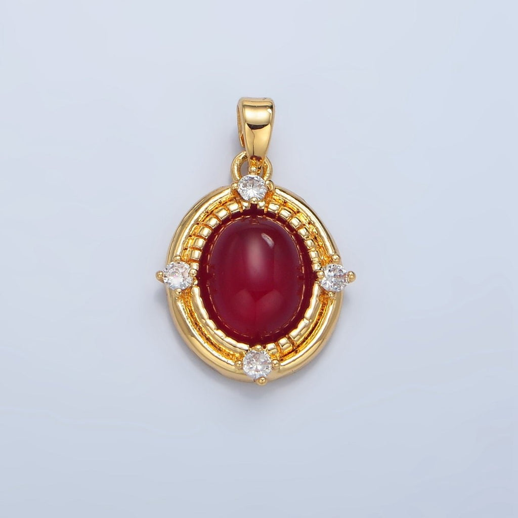 24K Gold plated Red Carnelian Cabochon CZ Bezel Pendant | AA135 - DLUXCA
