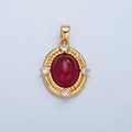 24K Gold plated Red Carnelian Cabochon CZ Bezel Pendant | AA135 - DLUXCA
