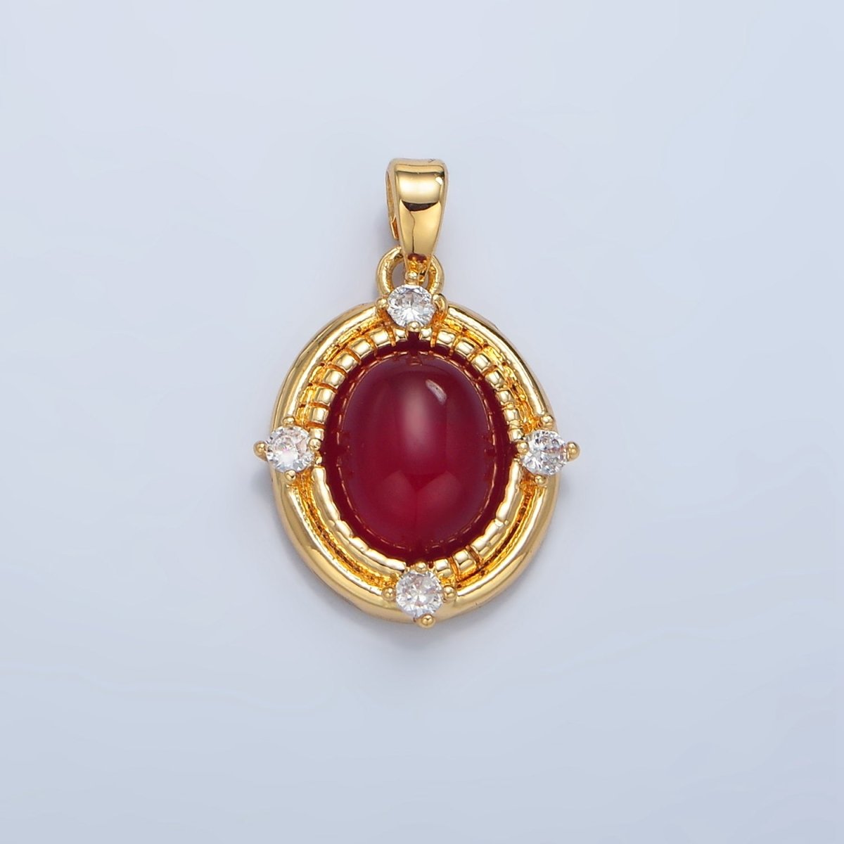 24K Gold plated Red Carnelian Cabochon CZ Bezel Pendant | AA135 - DLUXCA