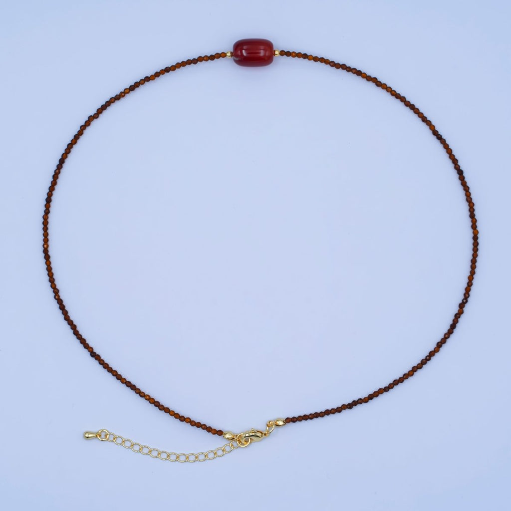 24K Gold plated Red Carnelian Gemstone Bead 17 Inch Necklace | WA - 2962 