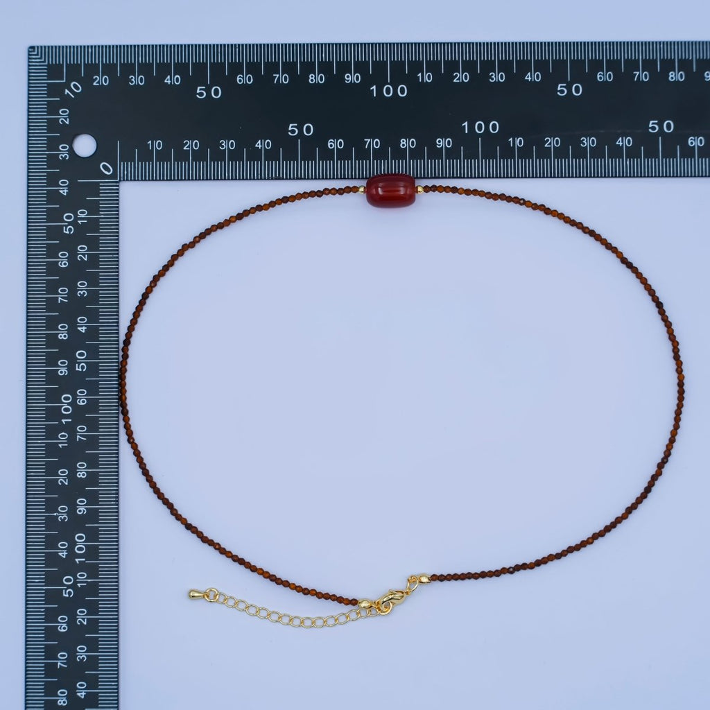 24K Gold plated Red Carnelian Gemstone Bead 17 Inch Necklace | WA - 2962 