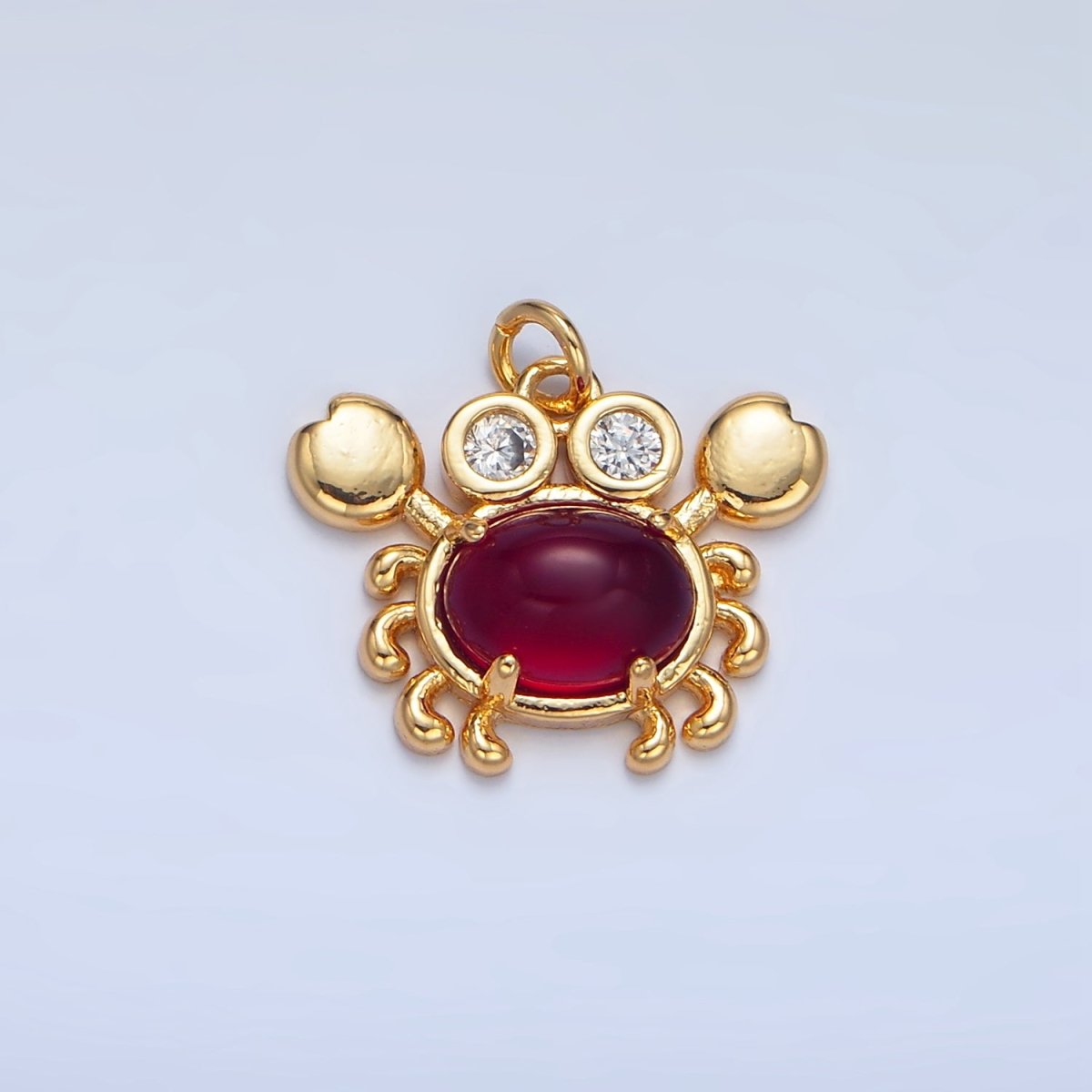 24K Gold plated Red Carnelian Gemstone CZ Crab Sea Animal Charm | W082 - DLUXCA