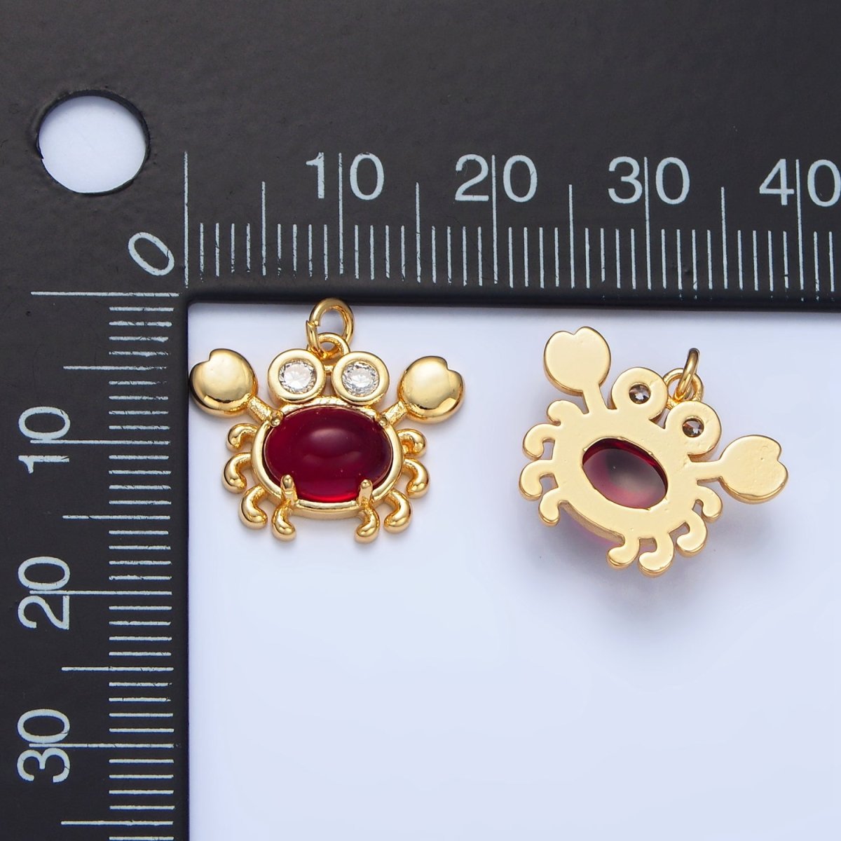 24K Gold plated Red Carnelian Gemstone CZ Crab Sea Animal Charm | W082 - DLUXCA