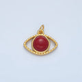 24K Gold plated Red Carnelian Gemstone Open Evil Eye Charm | X593 - DLUXCA