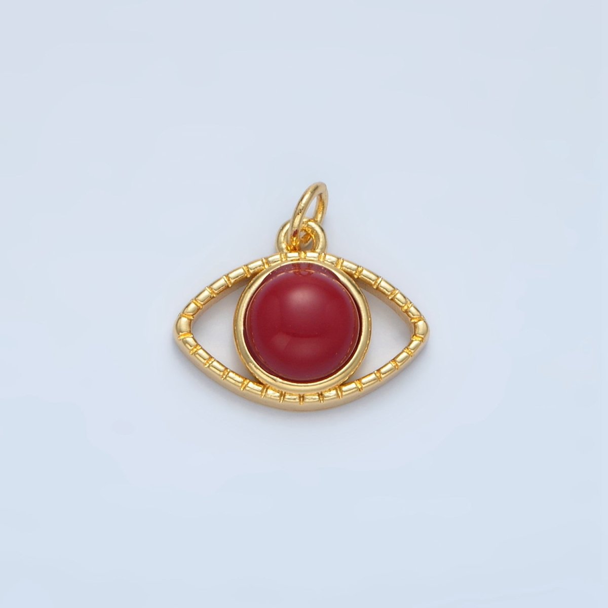 24K Gold plated Red Carnelian Gemstone Open Evil Eye Charm | X593 - DLUXCA