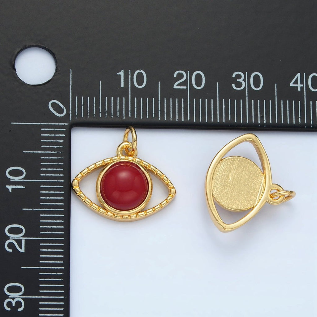 24K Gold plated Red Carnelian Gemstone Open Evil Eye Charm | X593 - DLUXCA