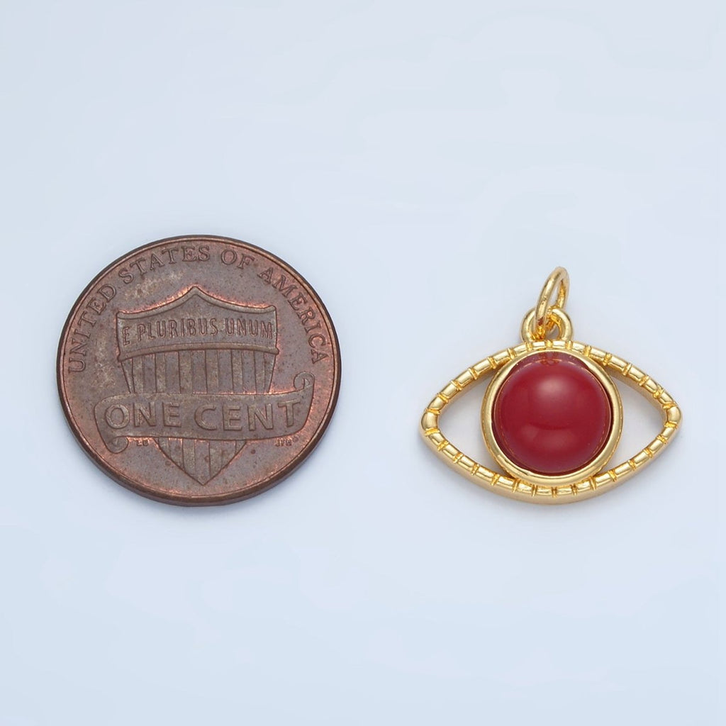 24K Gold plated Red Carnelian Gemstone Open Evil Eye Charm | X593 - DLUXCA