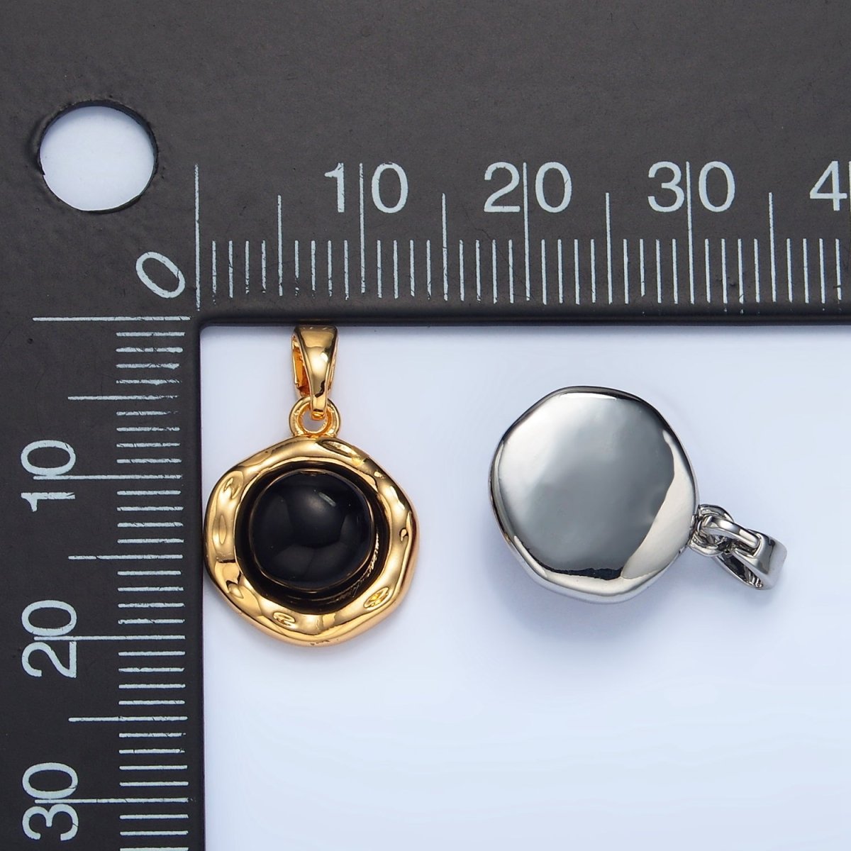 24K Gold plated Red Carnelian, Green Aventurine, Black Onyx Hammered Molten Bezel Pendant in Gold & Silver | AA969 AA974 AA987