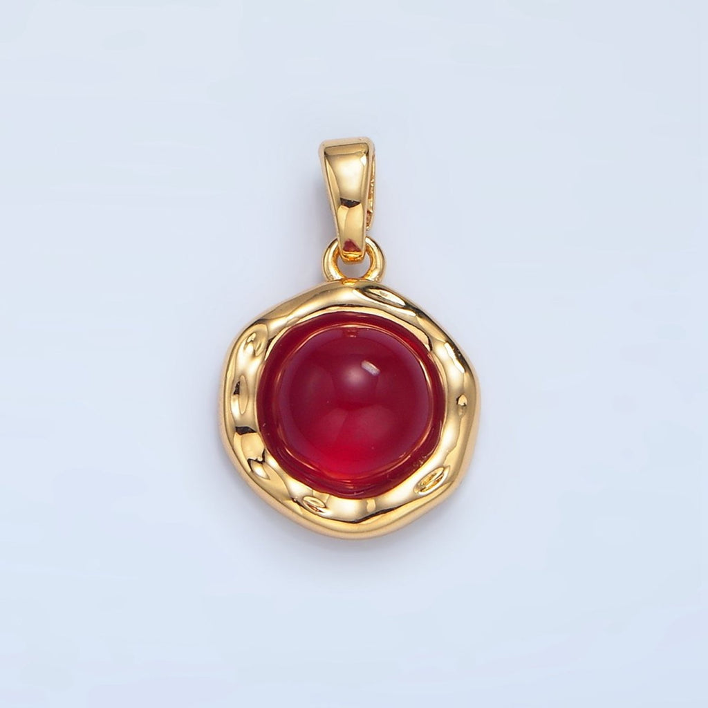 24K Gold plated Red Carnelian, Green Aventurine, Black Onyx Hammered Molten Bezel Pendant in Gold & Silver | AA969 AA974 AA987