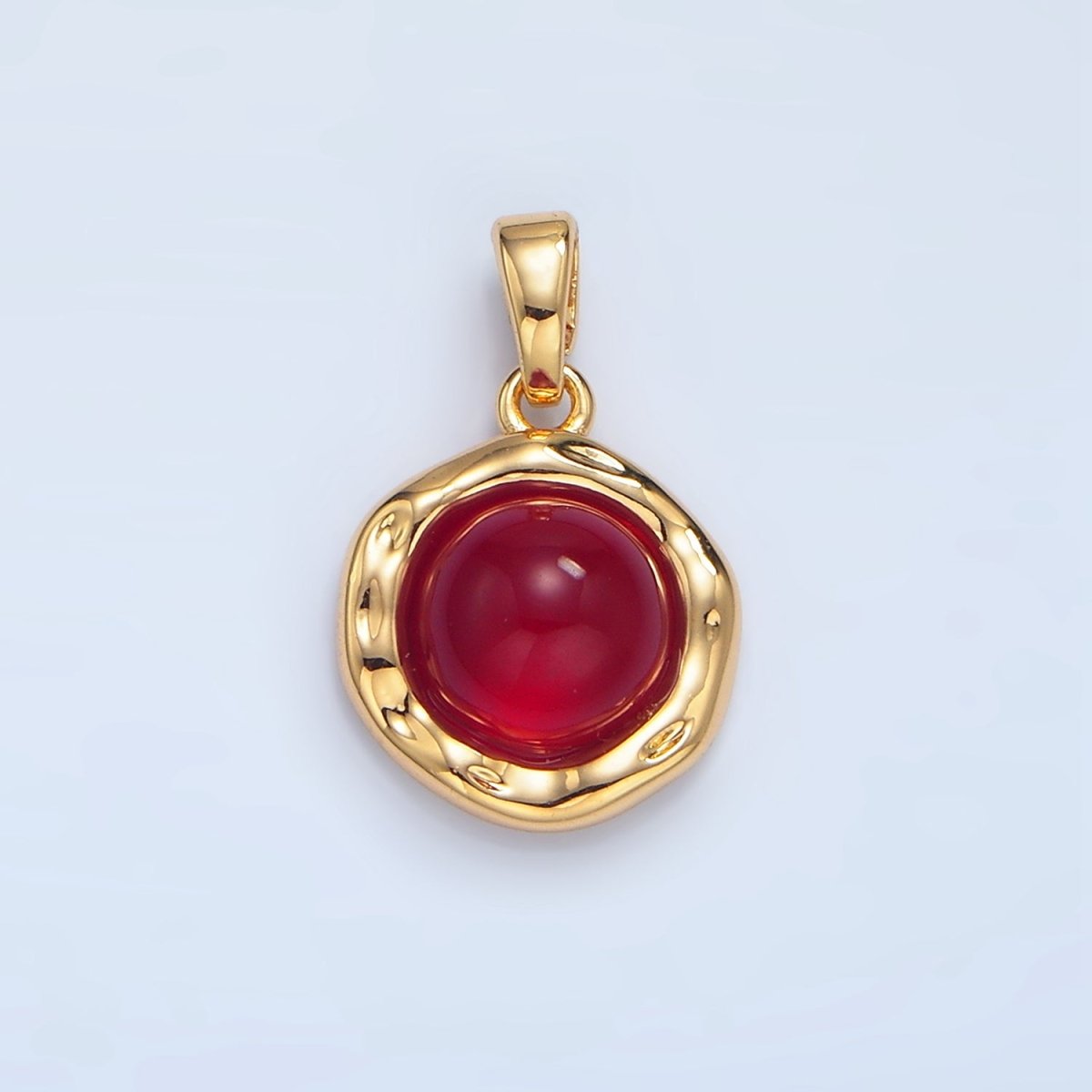 24K Gold plated Red Carnelian, Green Aventurine, Black Onyx Hammered Molten Bezel Pendant in Gold & Silver | AA969 AA974 AA987