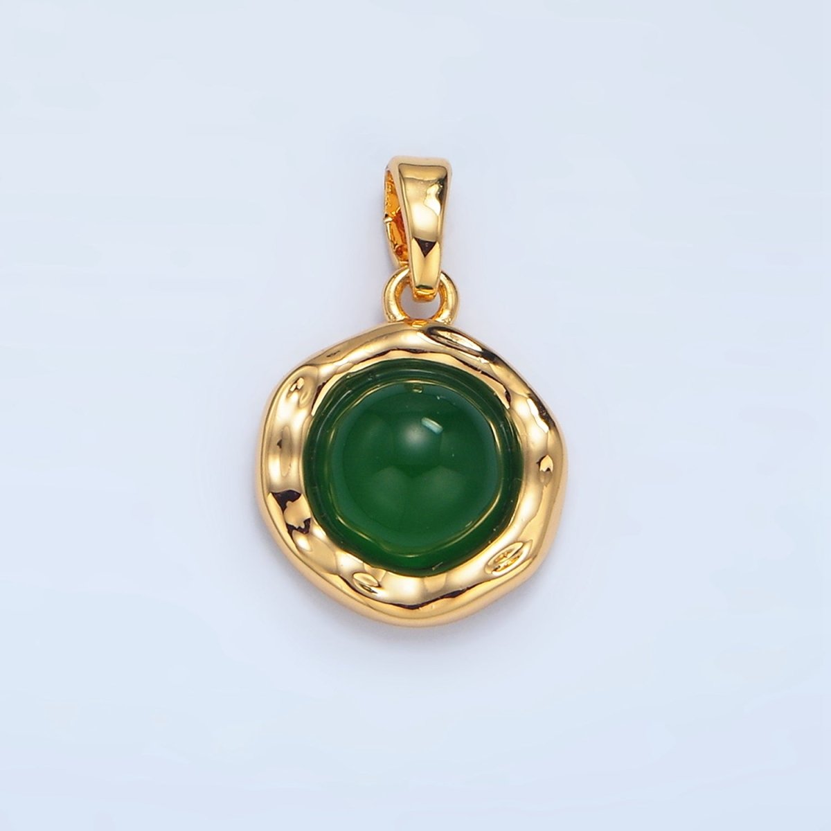 24K Gold plated Red Carnelian, Green Aventurine, Black Onyx Hammered Molten Bezel Pendant in Gold & Silver | AA969 AA974 AA987