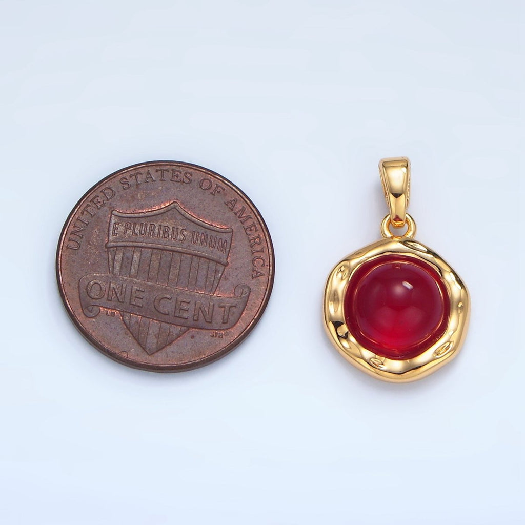24K Gold plated Red Carnelian, Green Aventurine, Black Onyx Hammered Molten Bezel Pendant in Gold & Silver | AA969 AA974 AA987