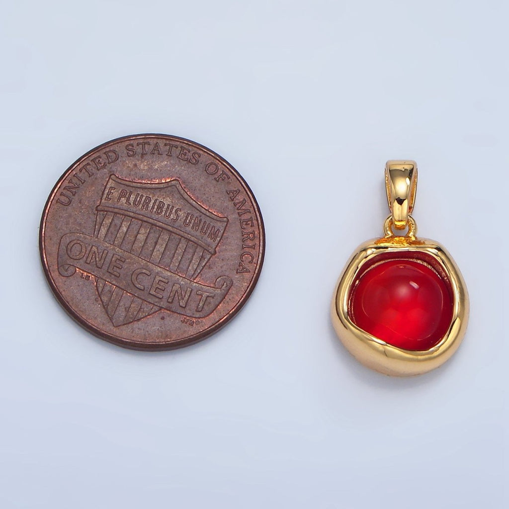 24K Gold plated Red Carnelian Molten Bezel Stamped Round Pendant | AA133 - DLUXCA
