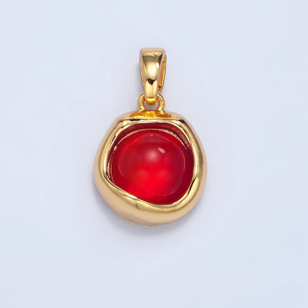 24K Gold plated Red Carnelian Molten Bezel Stamped Round Pendant | AA133 - DLUXCA