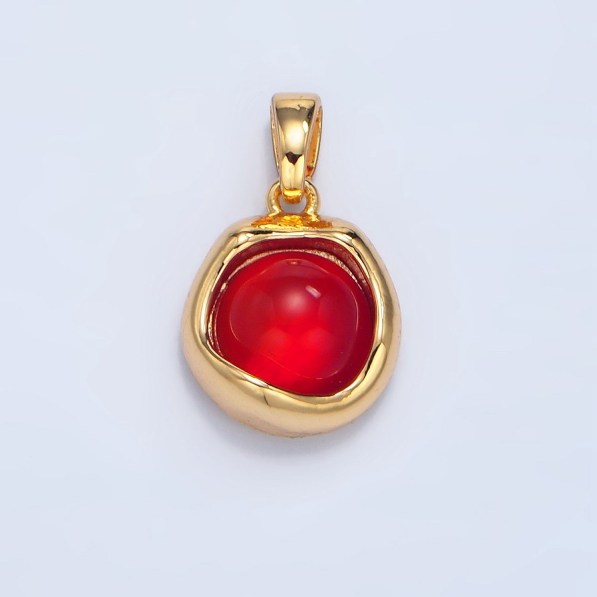 24K Gold plated Red Carnelian Molten Bezel Stamped Round Pendant | AA133 - DLUXCA