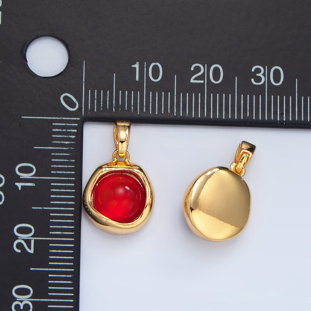 24K Gold plated Red Carnelian Molten Bezel Stamped Round Pendant | AA133 - DLUXCA