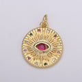 24K Gold plated Red Crystal Sunrise Coin Charm E-198 - DLUXCA