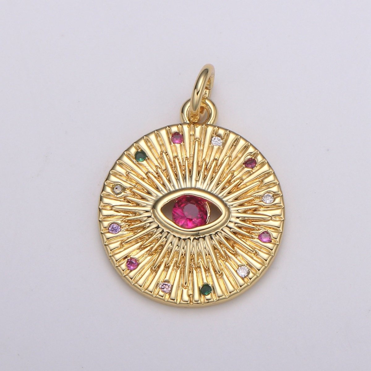 24K Gold plated Red Crystal Sunrise Coin Charm E-198 - DLUXCA
