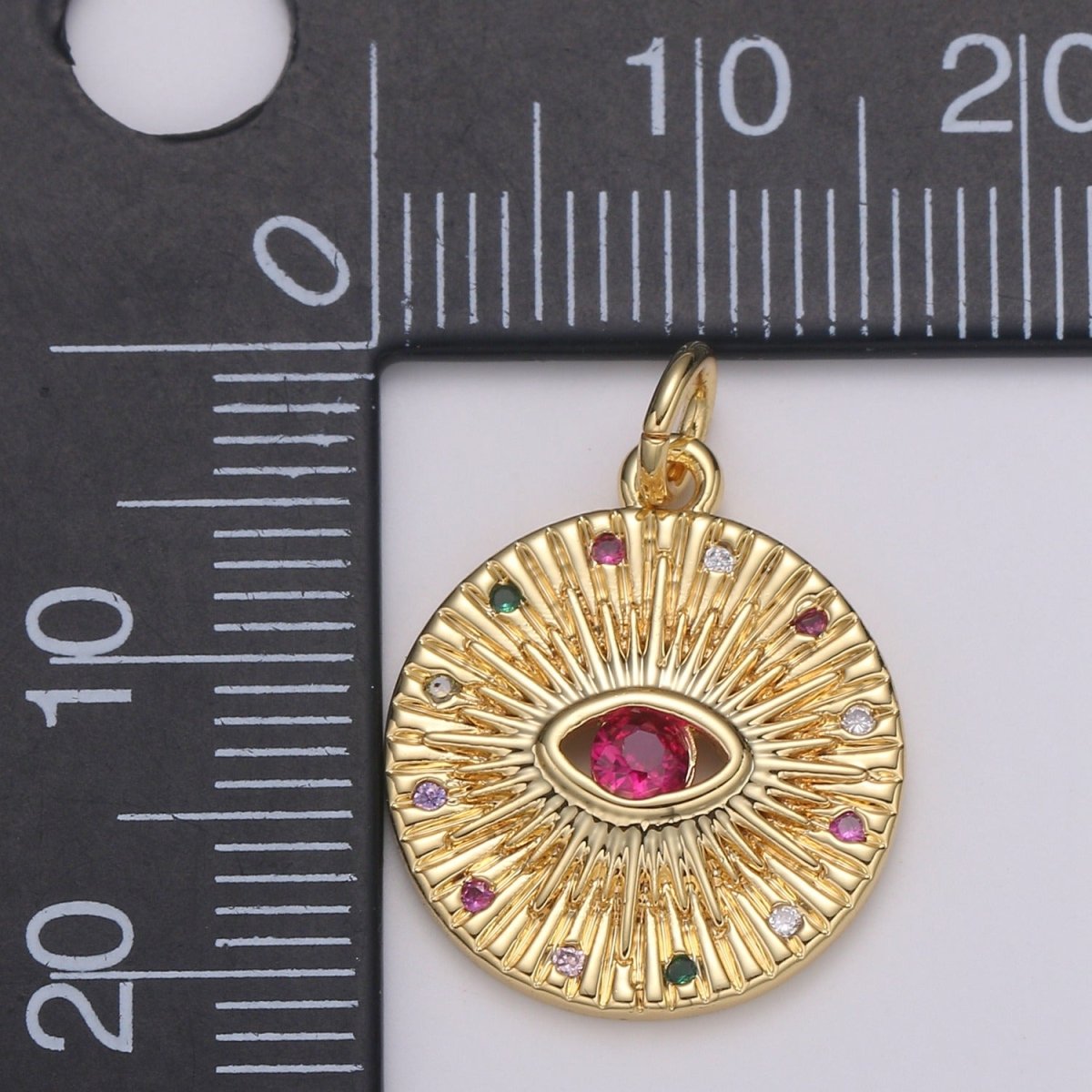 24K Gold plated Red Crystal Sunrise Coin Charm E-198 - DLUXCA
