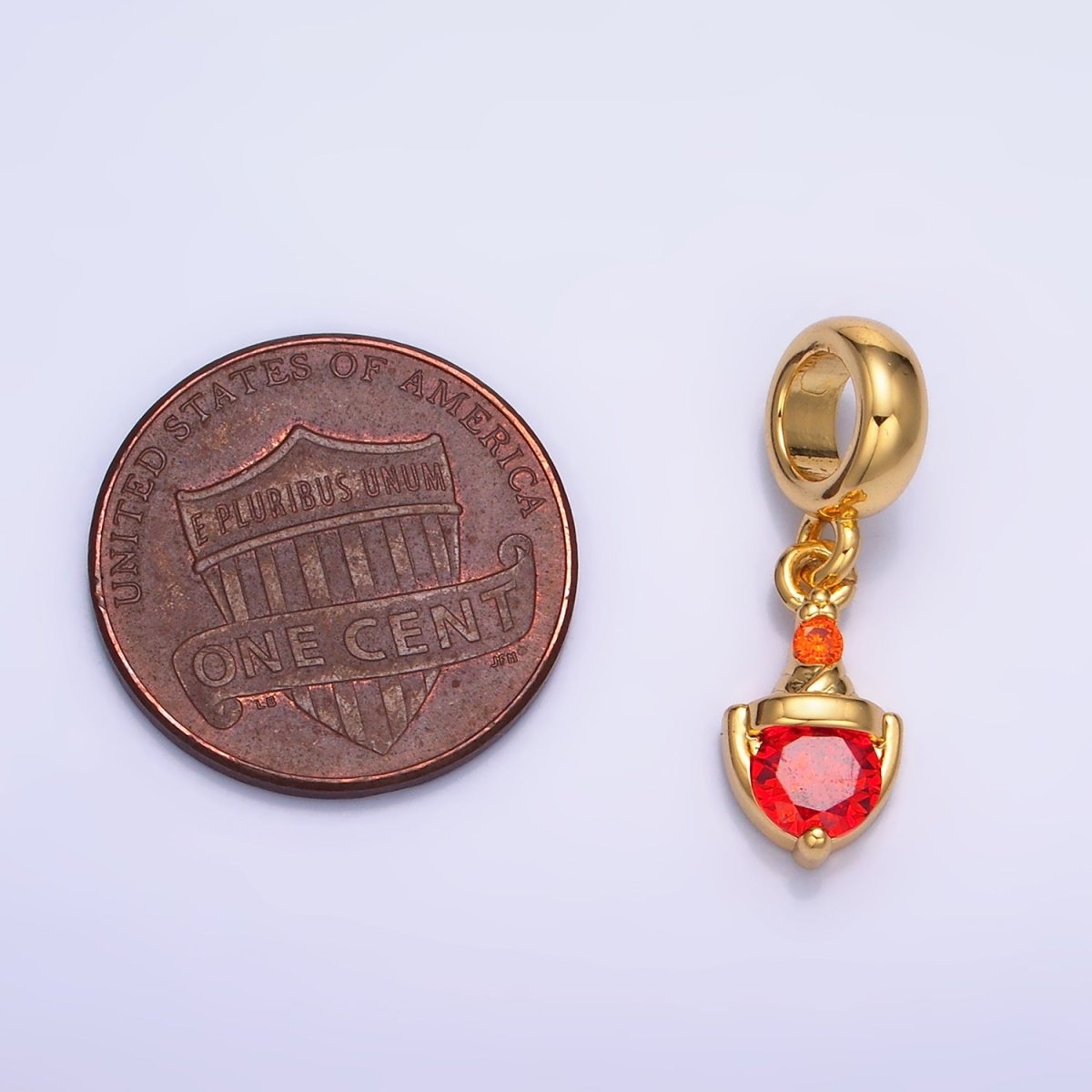 24K Gold plated Red CZ Birthstone Rhondelle Drop Pendant | W273 - DLUXCA