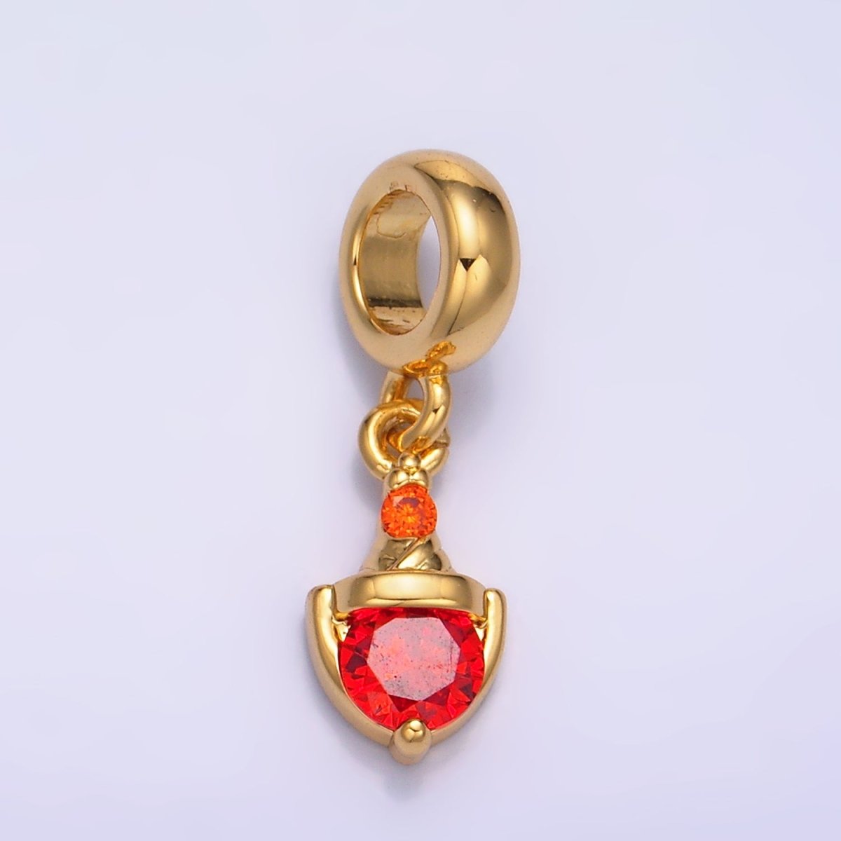 24K Gold plated Red CZ Birthstone Rhondelle Drop Pendant | W273 - DLUXCA