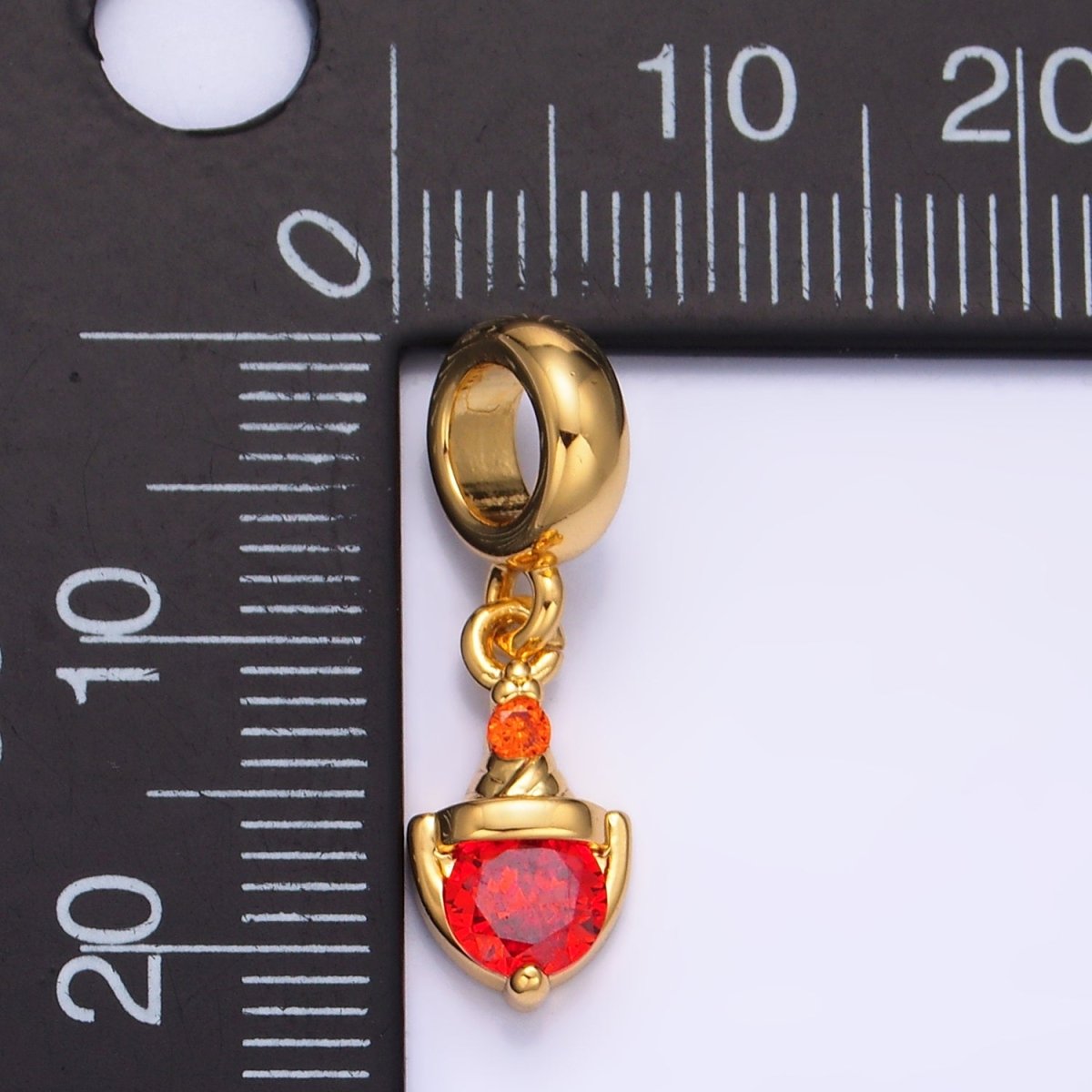 24K Gold plated Red CZ Birthstone Rhondelle Drop Pendant | W273 - DLUXCA