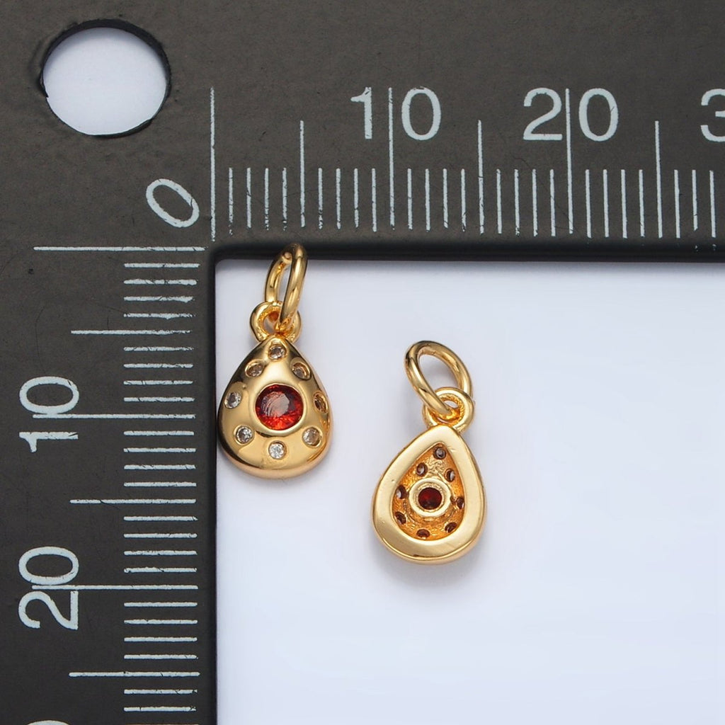 24K Gold plated Red CZ Dotted Teardrop Mini Charm | AG937 - DLUXCA