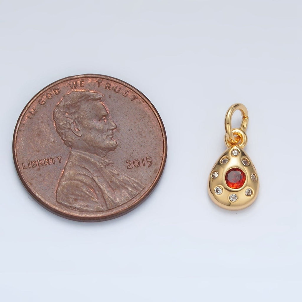 24K Gold plated Red CZ Dotted Teardrop Mini Charm | AG937 - DLUXCA