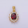 24K Gold plated Red CZ Flower Celestial Sun Oval Pendant | N1315 - DLUXCA